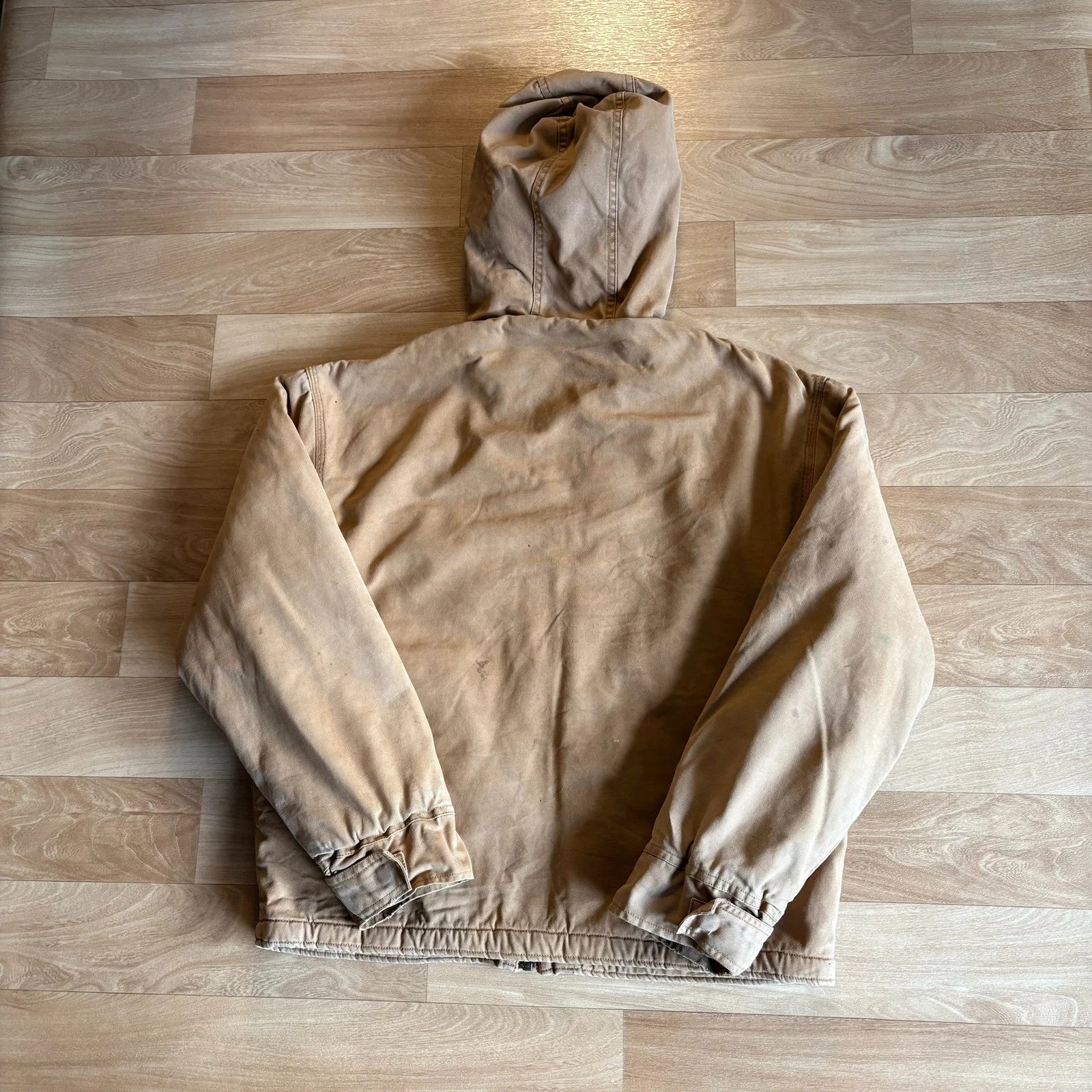Dickies Tan Duck Canvas Sherpa Lined Hood Zip Up Workwear Jacket Vintage Distressed Mens