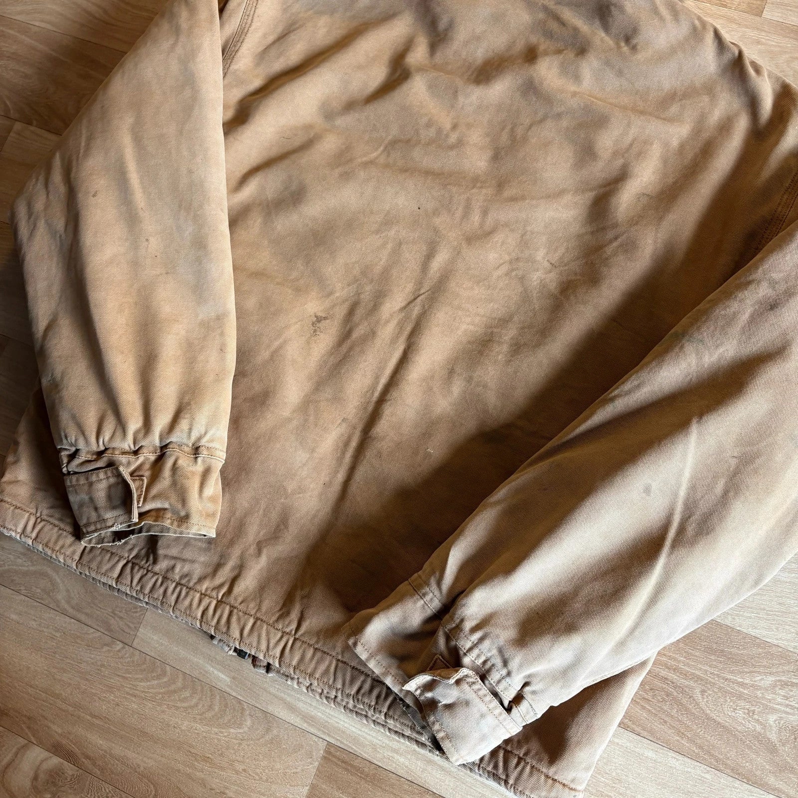 Dickies Tan Duck Canvas Sherpa Lined Hood Zip Up Workwear Jacket Vintage Distressed Mens
