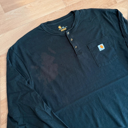 Carhartt Henley Pocket T-Shirt black Workwear Short Sleeve Cotton Button Tee