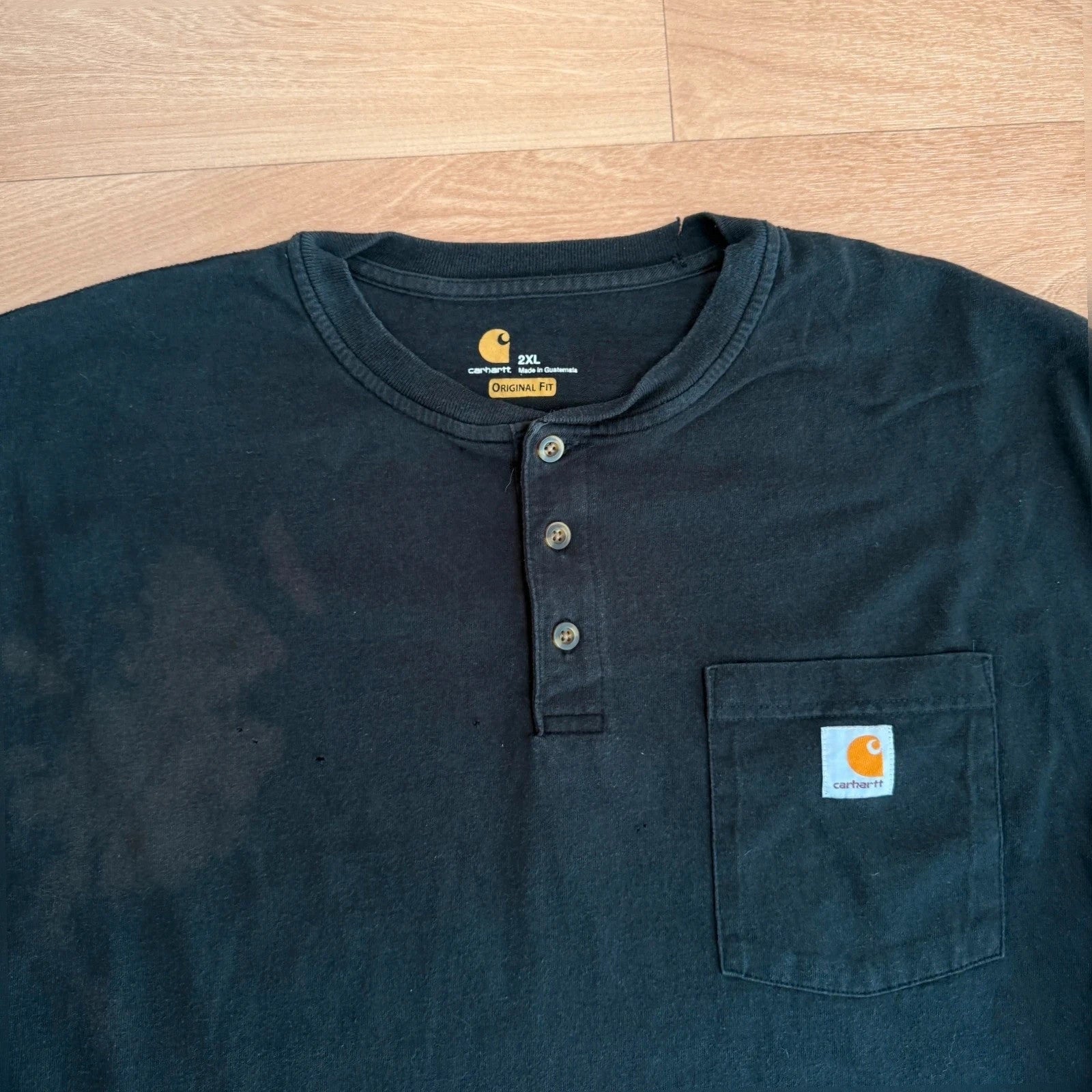 Carhartt Henley Pocket T-Shirt black Workwear Short Sleeve Cotton Button Tee