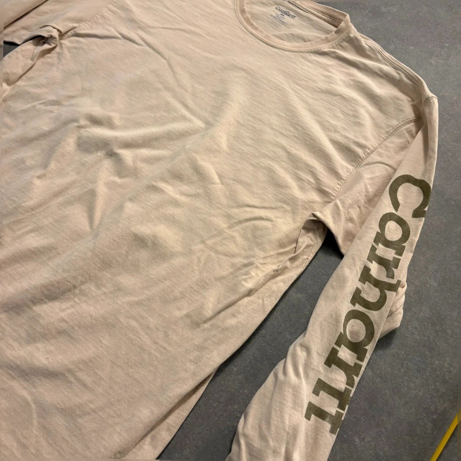 Carhartt Cream vintage Long sleeve Since 1889 T-Shirt Mens XL 100% Cotton Workwear