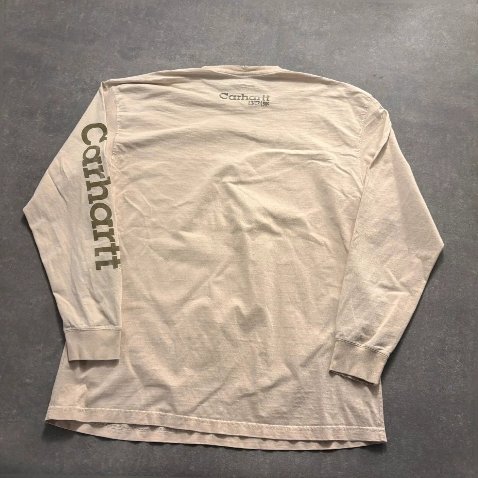 Carhartt Cream vintage Long sleeve Since 1889 T-Shirt Mens XL 100% Cotton Workwear