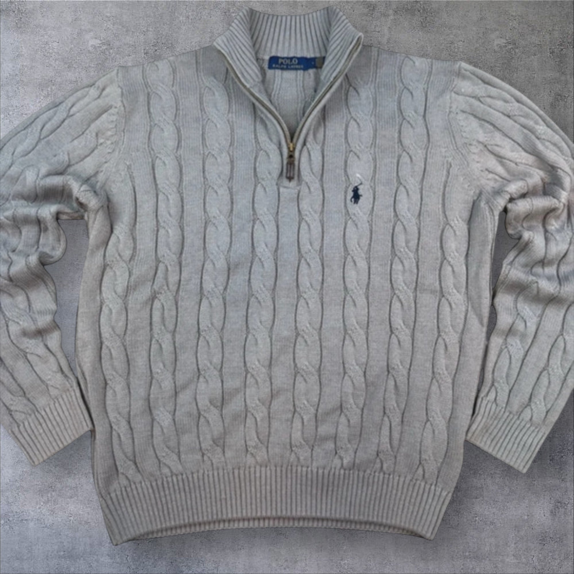 Polo Ralph Lauren grey cable knit 1/4 zip sweater