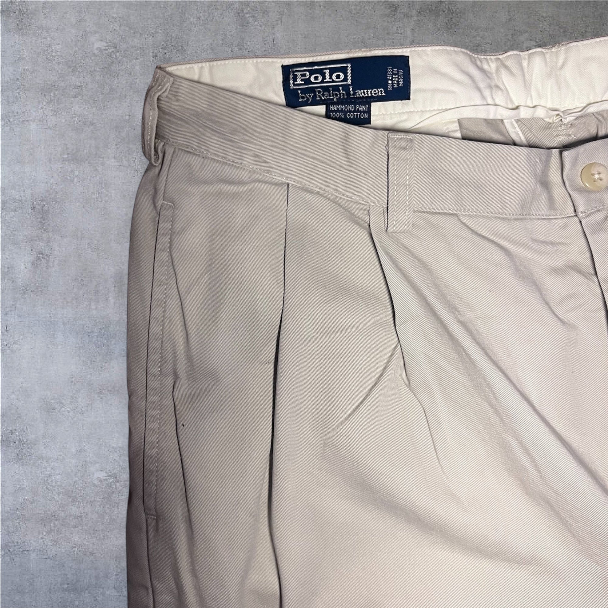 POLO By RALPH LAUREN Mens Beige CHINO Pants Pleated - Waist 36 - RRP