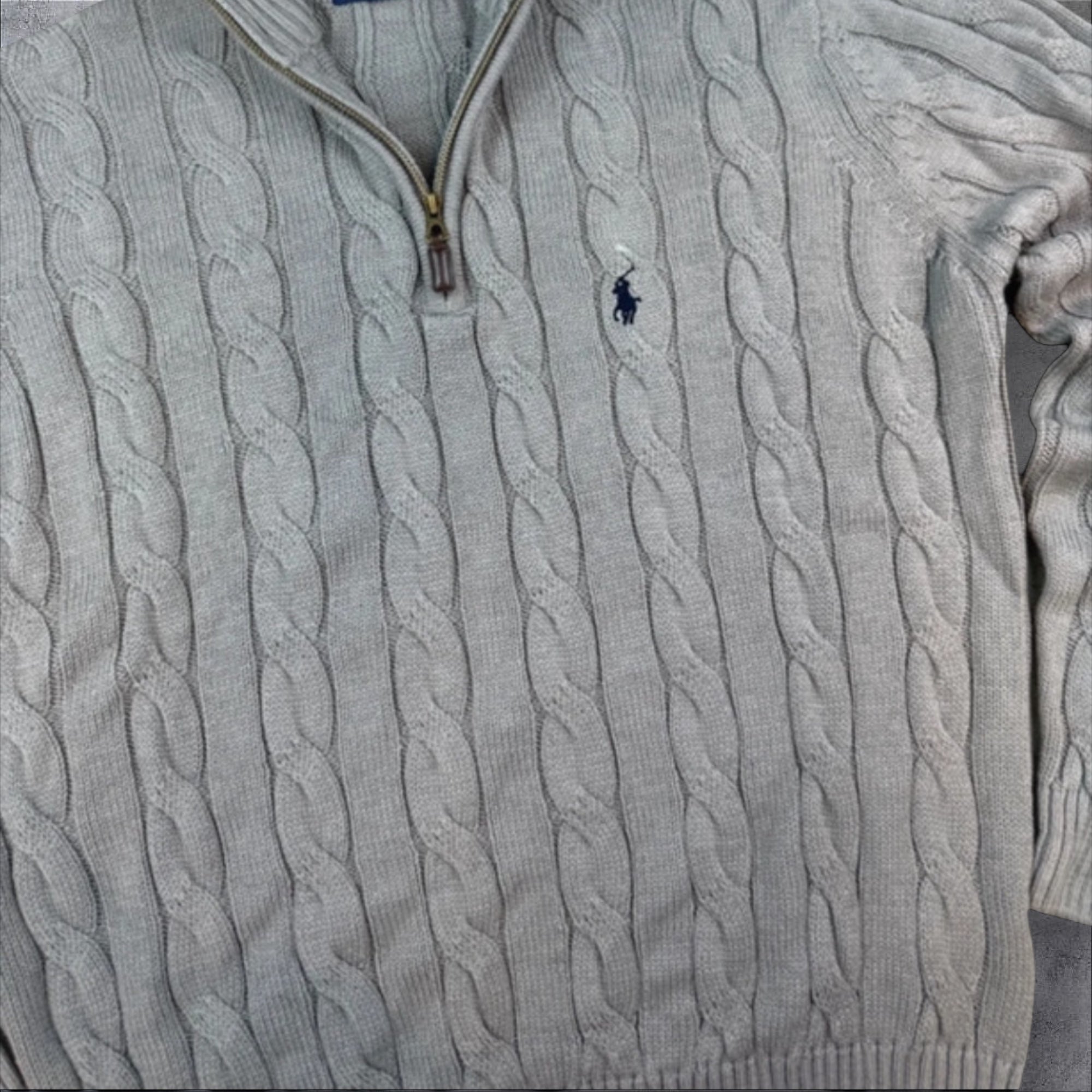 Polo Ralph Lauren grey cable knit 1/4 zip sweater