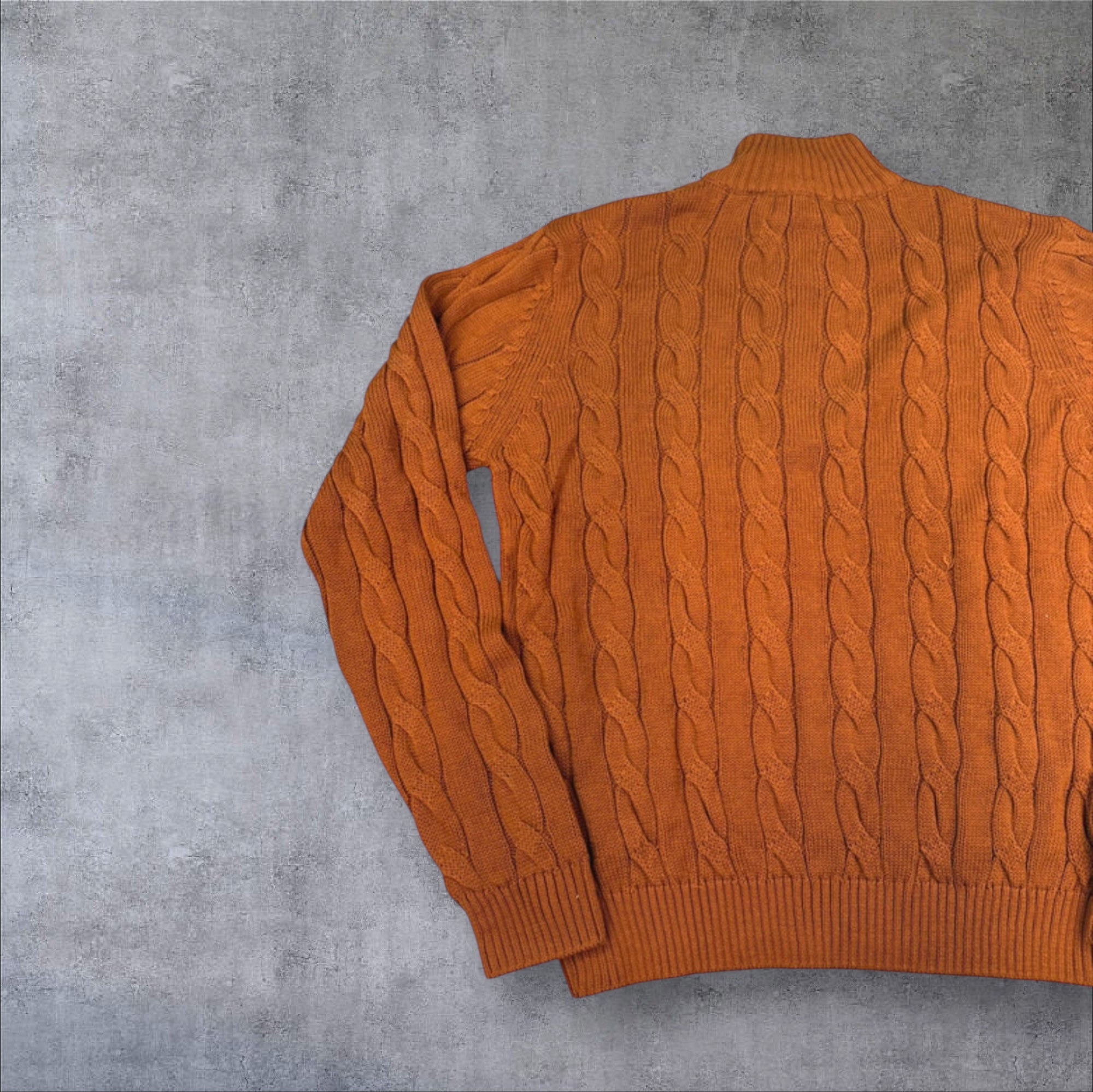 Polo Ralph Lauren ochre brown cable knit quarter zip sweater