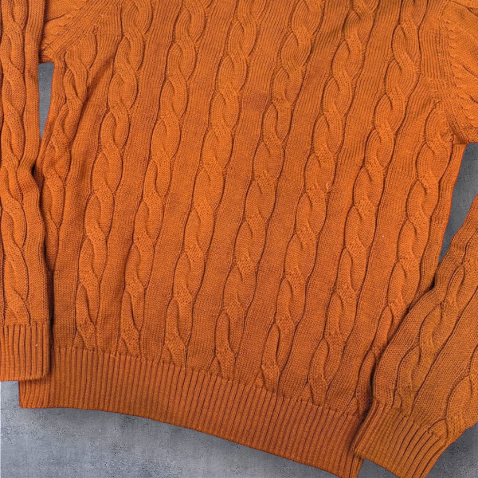Polo Ralph Lauren ochre brown cable knit quarter zip sweater