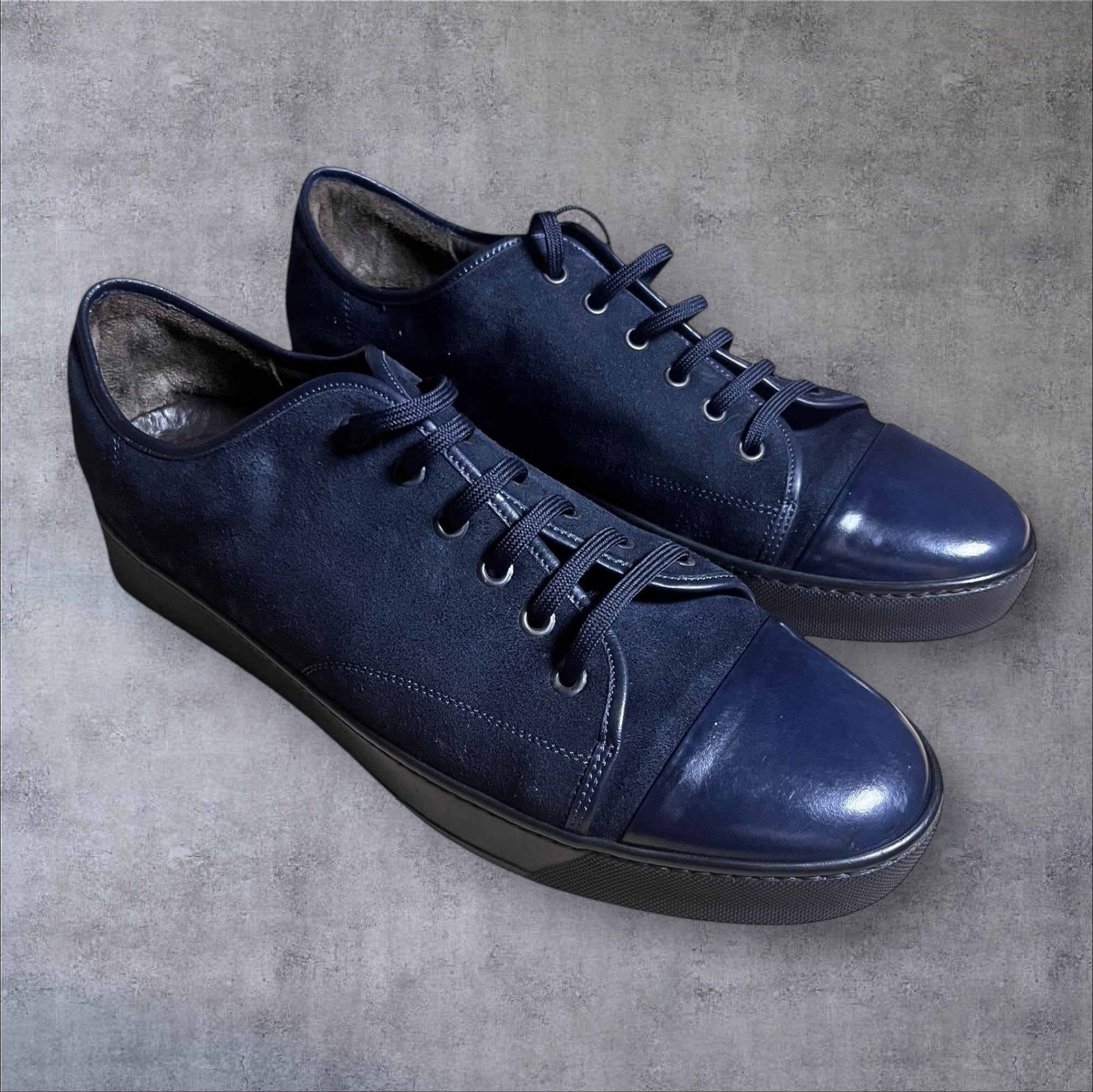 Lanvin Midnight Suede Cap-Toe Sneakers