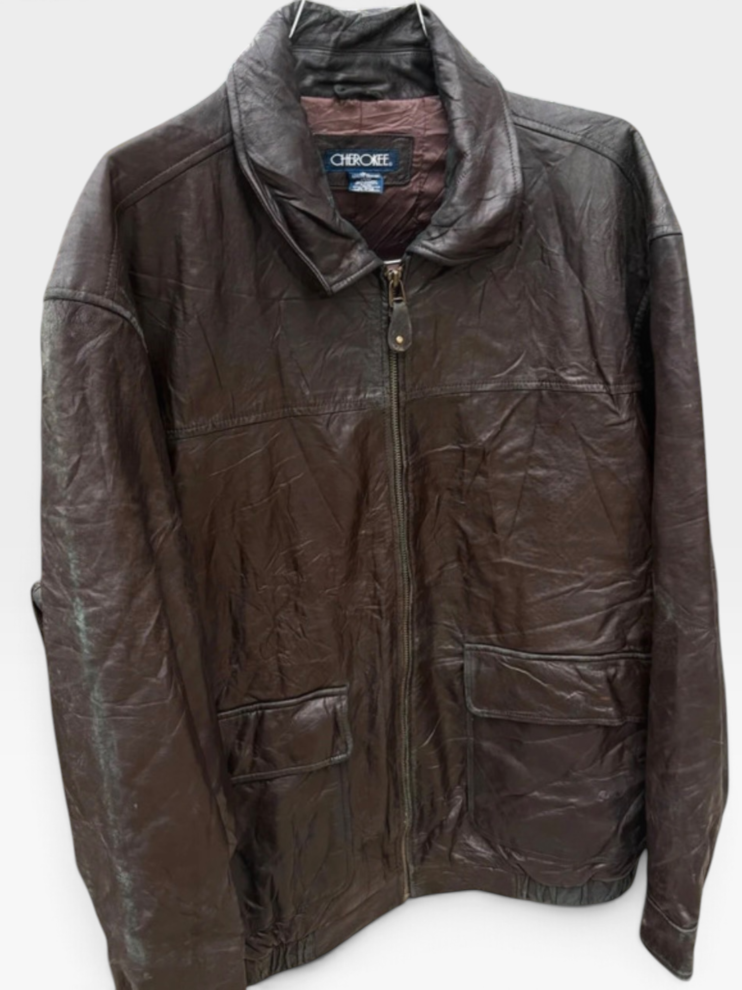 Vintage Cherokee Genuine Leather Bomber Jacket in Chestnut Brown, XL
