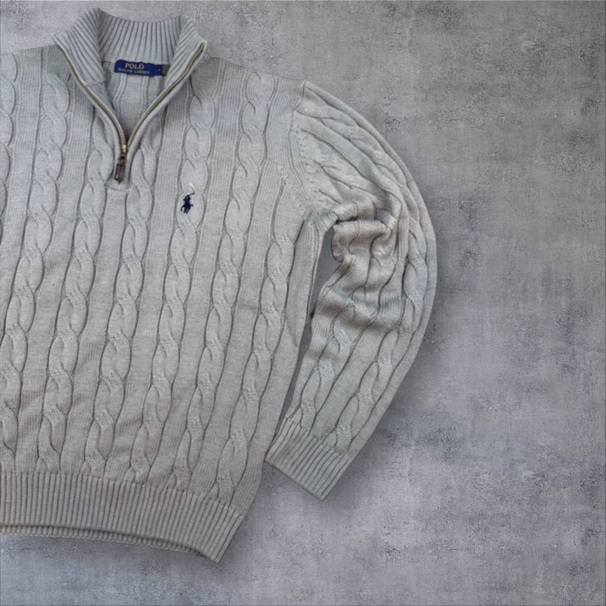 Polo Ralph Lauren grey cable knit 1/4 zip sweater