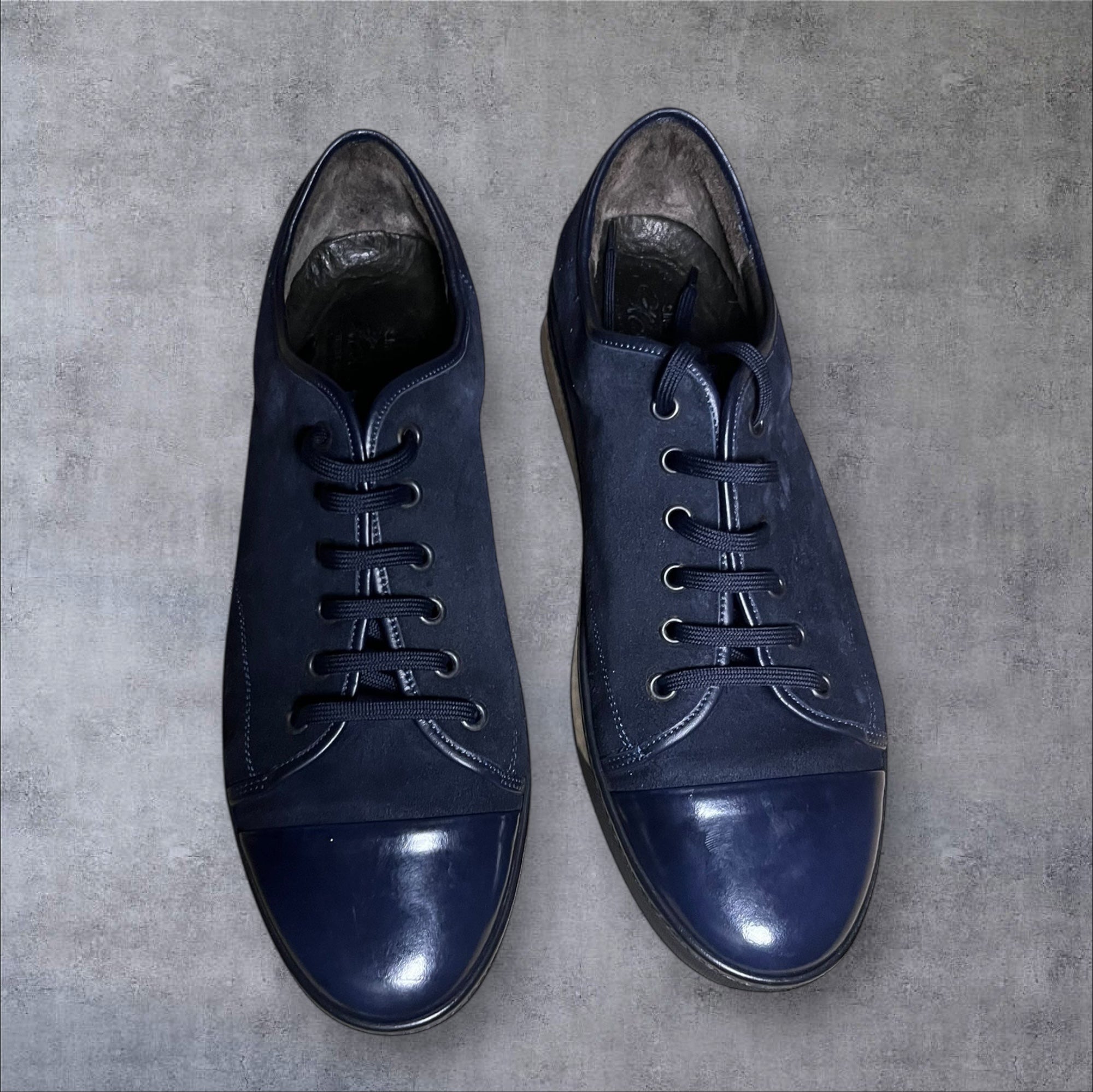 Lanvin Midnight Suede Cap-Toe Sneakers