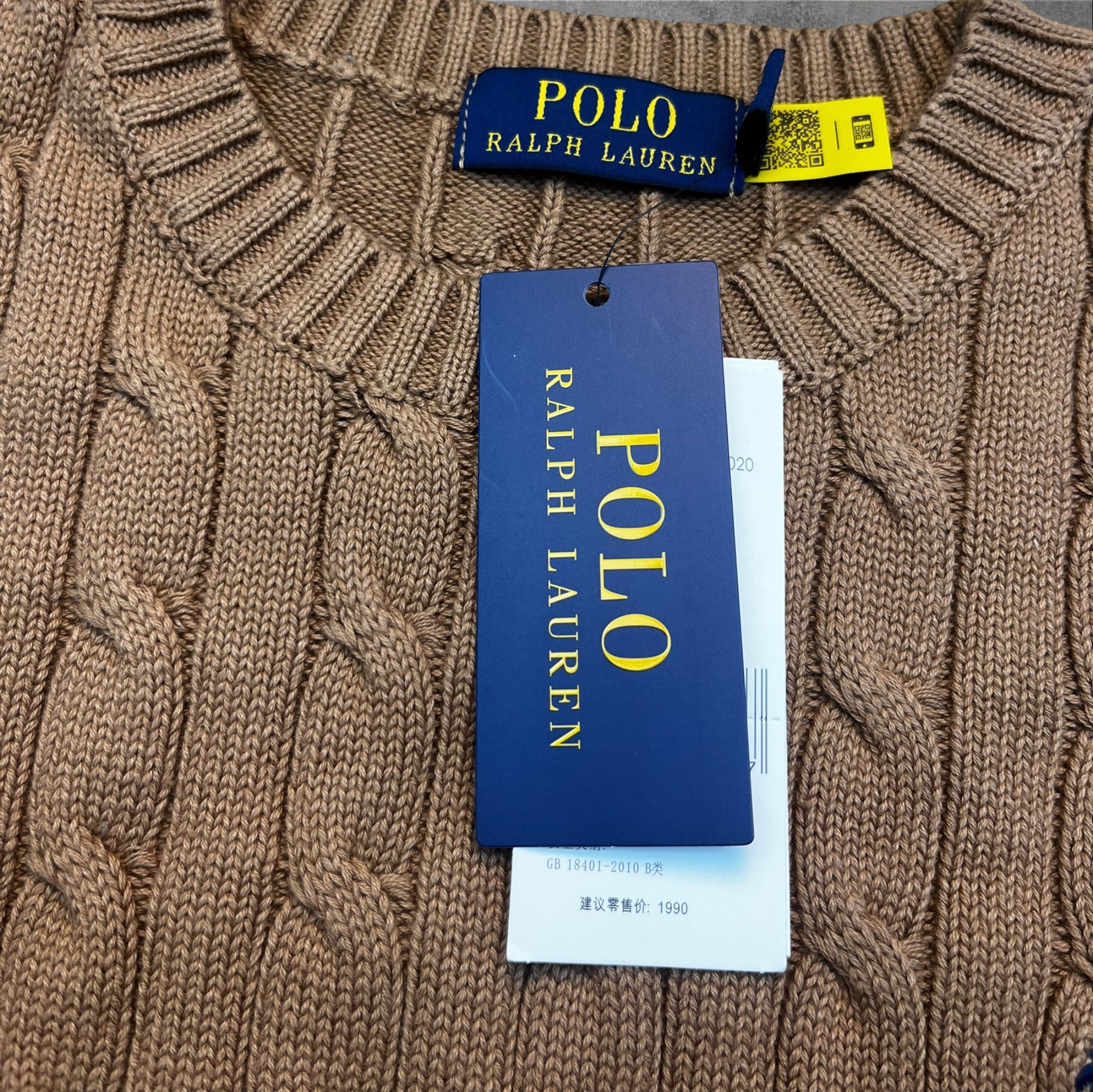 New Polo Ralph Lauren Brown cable knit sweater with tags