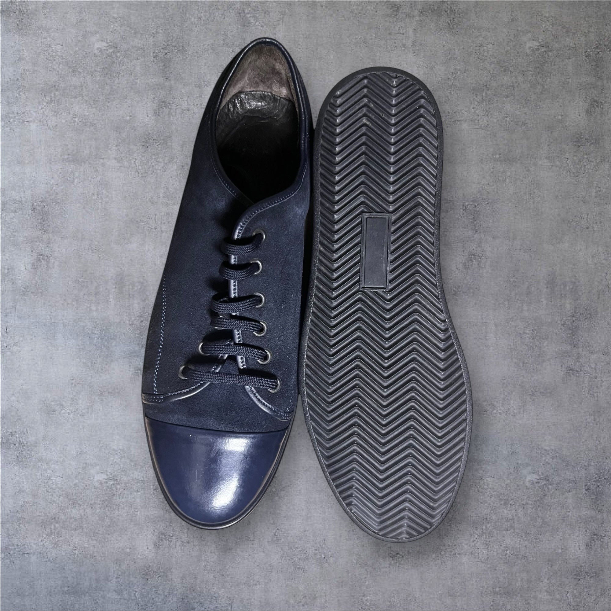 Lanvin Midnight Suede Cap-Toe Sneakers