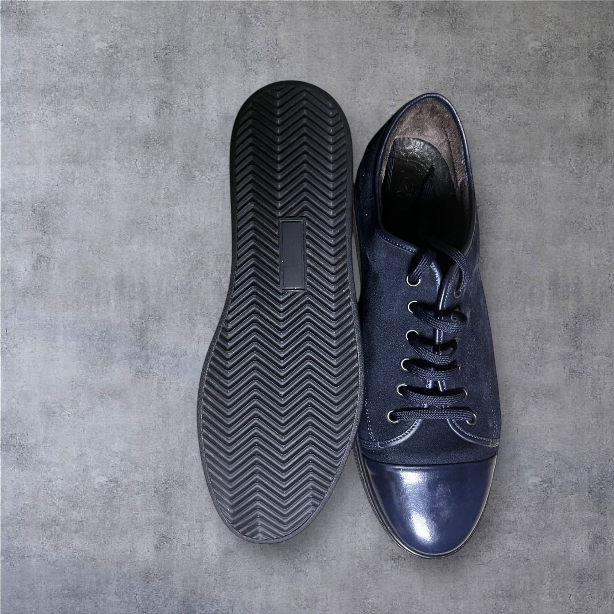 Lanvin Midnight Suede Cap-Toe Sneakers