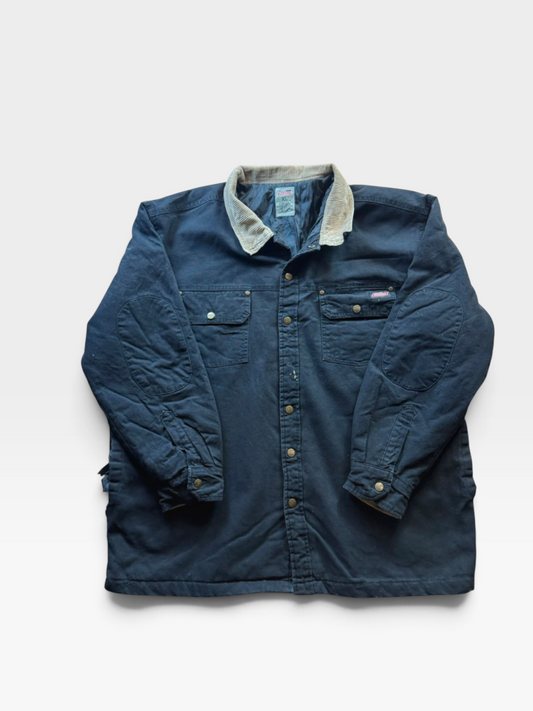 Vintage Dickies Lined Shirt Jacket in Washed Black with Corduroy Collar, XL