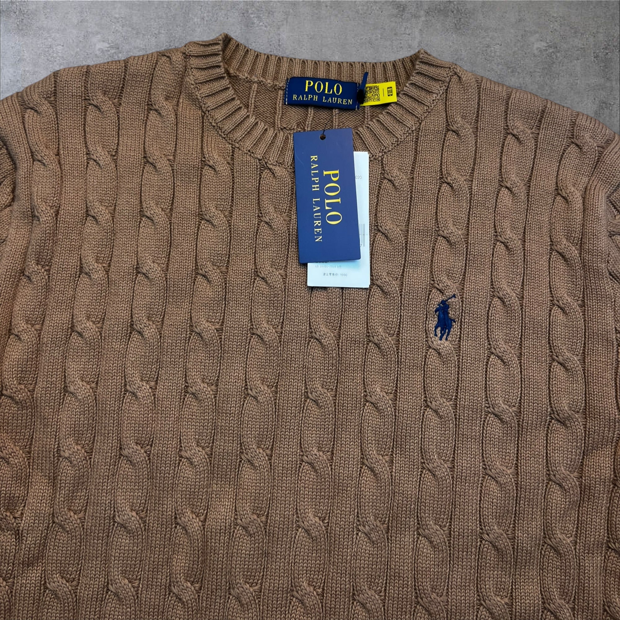 New Polo Ralph Lauren Brown cable knit sweater with tags