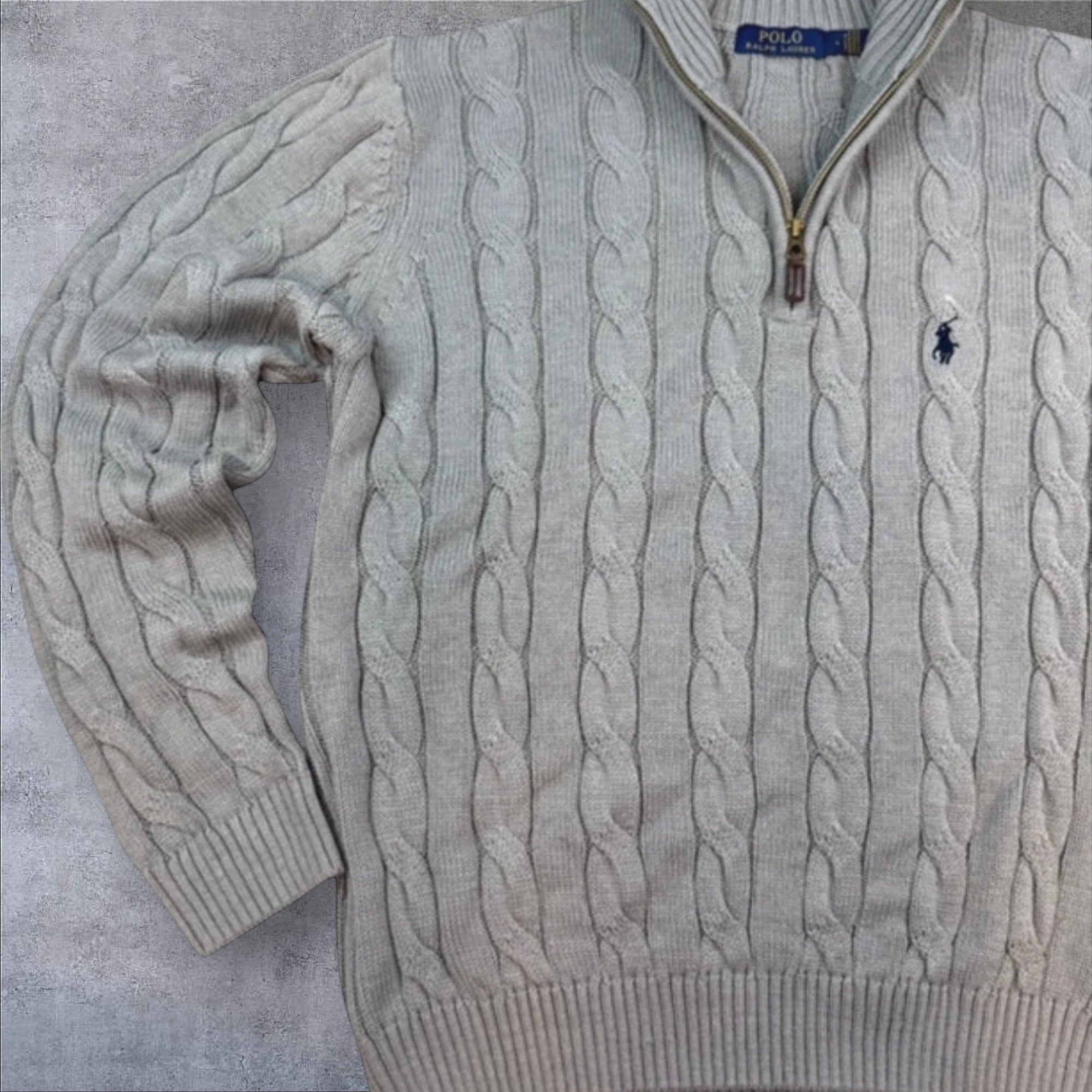 Polo Ralph Lauren grey cable knit 1/4 zip sweater