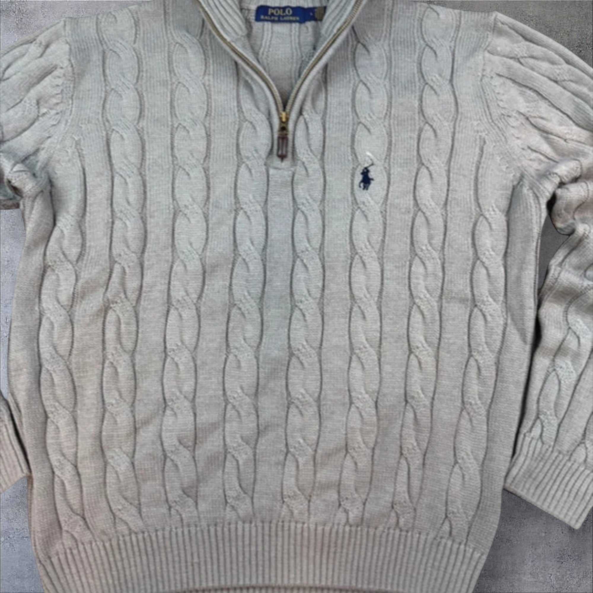 Polo Ralph Lauren grey cable knit 1/4 zip sweater