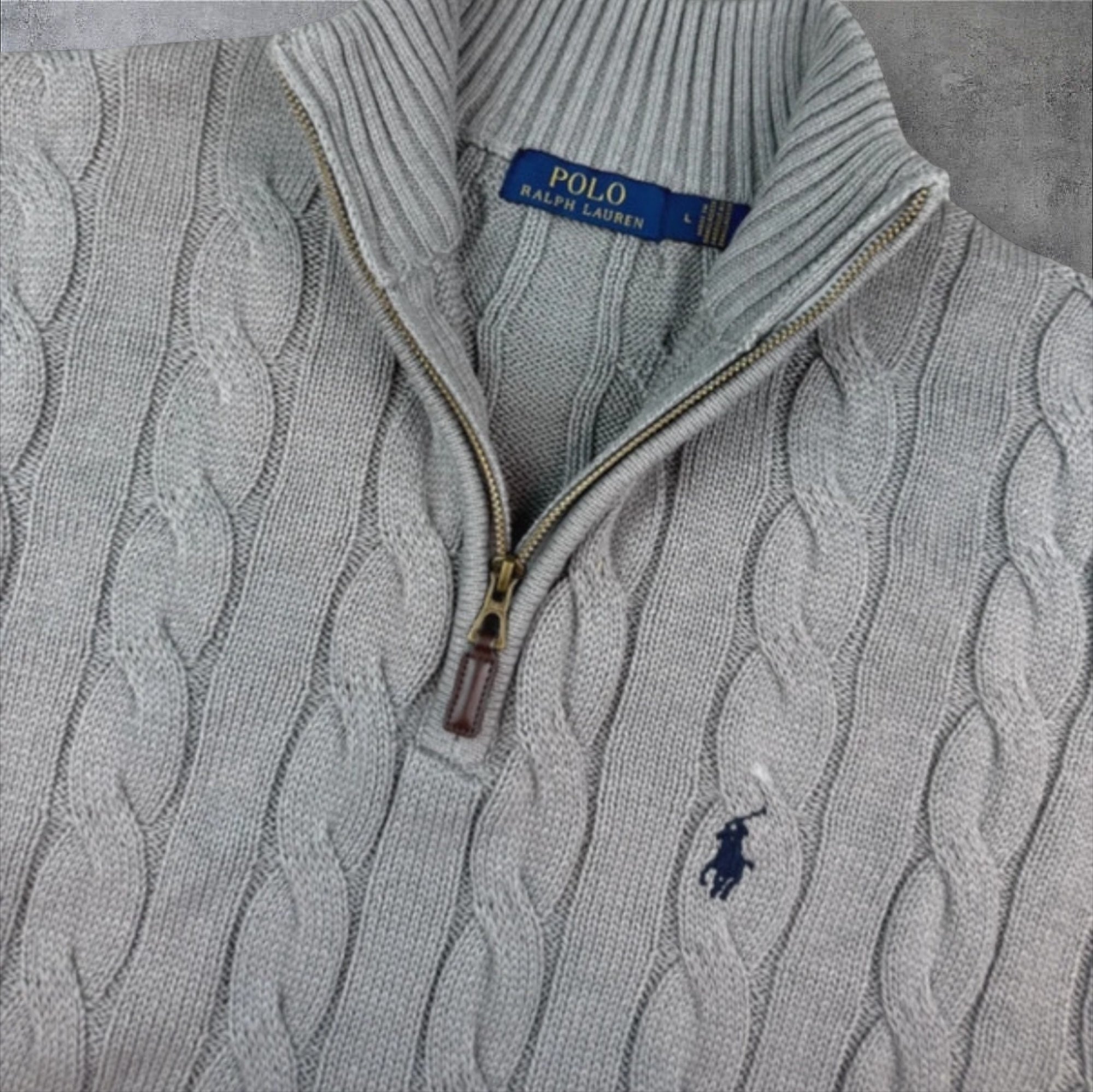 Polo Ralph Lauren grey cable knit 1/4 zip sweater