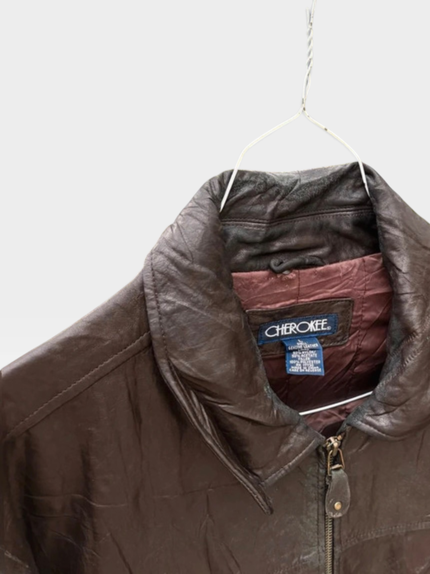 Vintage Cherokee Genuine Leather Bomber Jacket in Chestnut Brown, XL