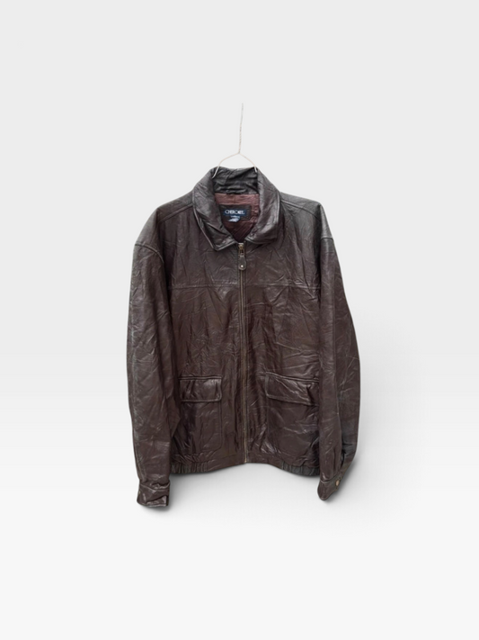 Vintage Cherokee Genuine Leather Bomber Jacket in Chestnut Brown, XL