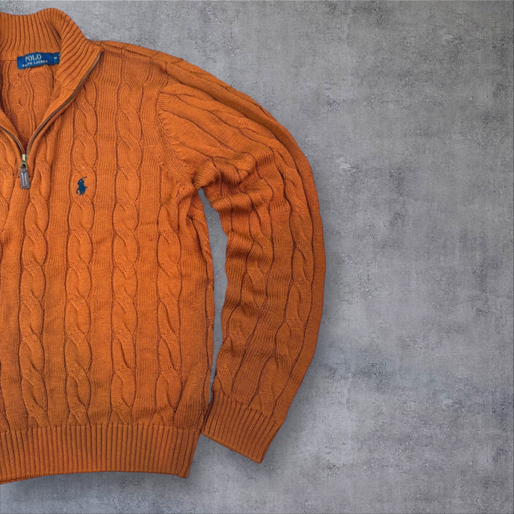 Polo Ralph Lauren ochre brown cable knit quarter zip sweater