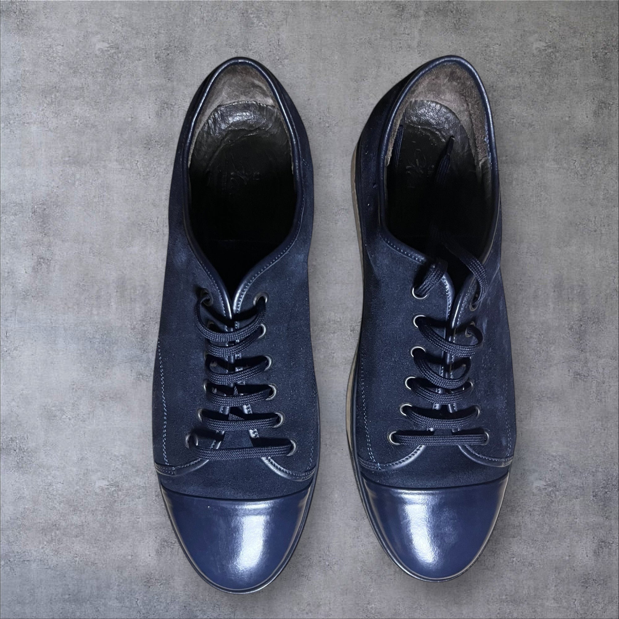 Lanvin Midnight Suede Cap-Toe Sneakers