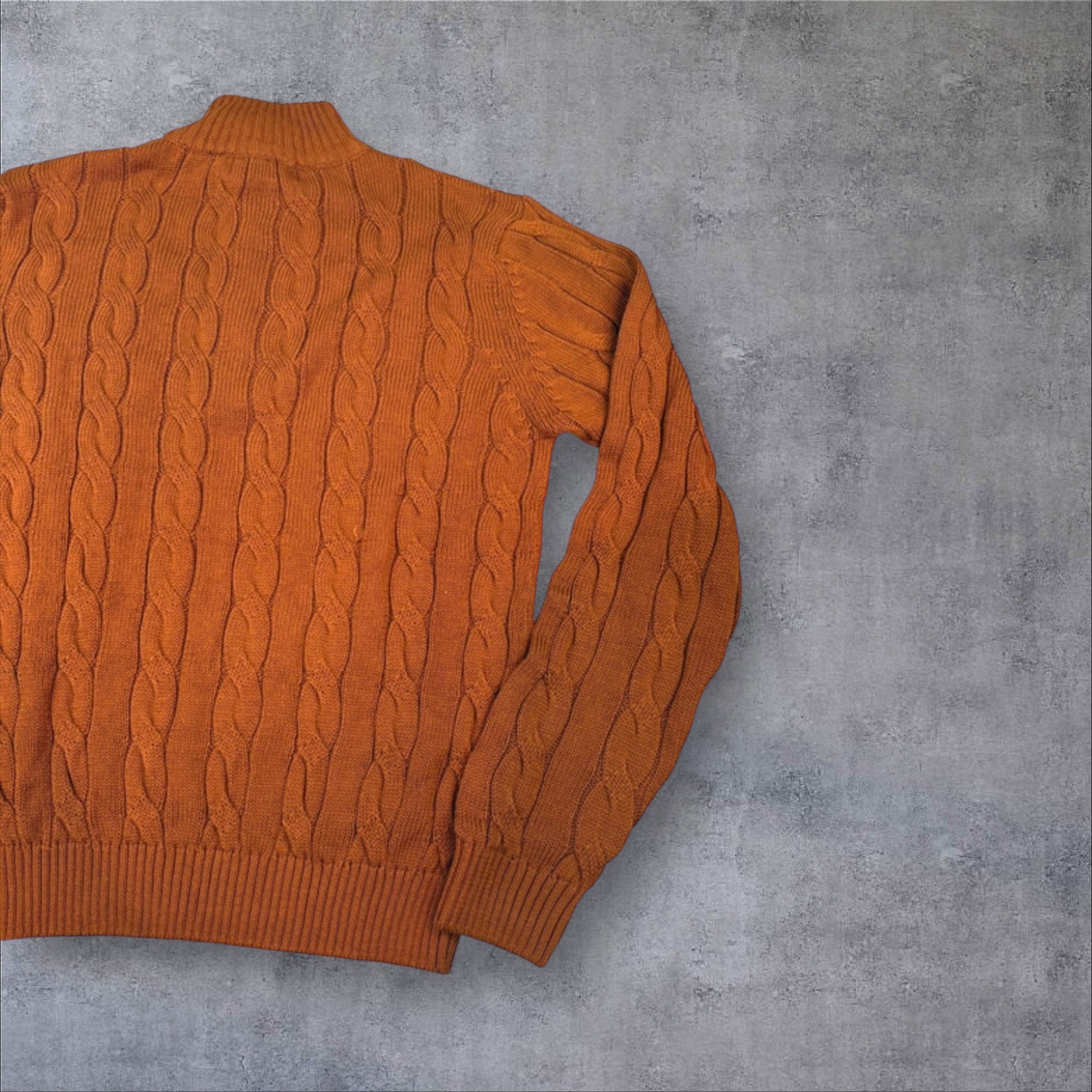 Polo Ralph Lauren ochre brown cable knit quarter zip sweater