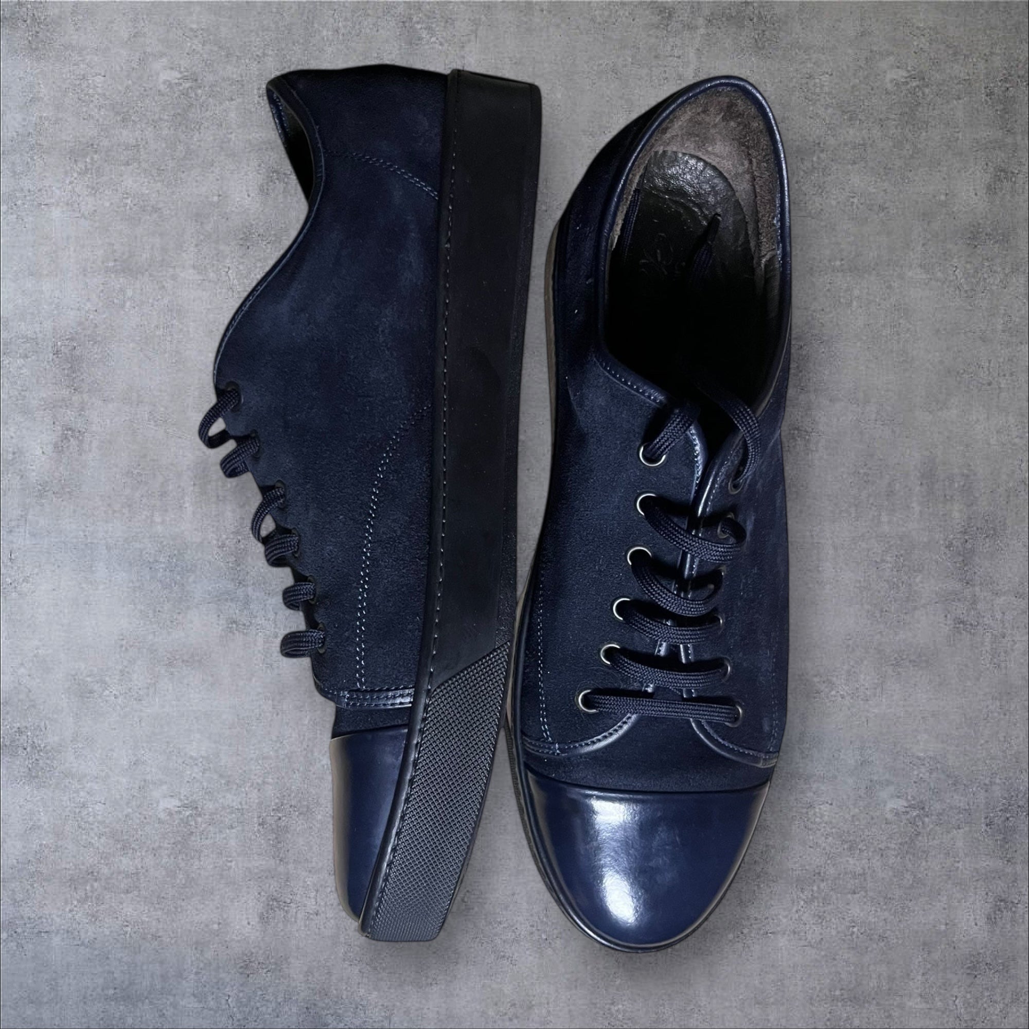 Lanvin Midnight Suede Cap-Toe Sneakers